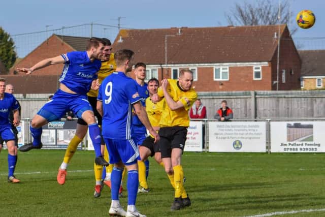 Action from Peterborough Sports (blue) and Barton Rovers at the Bee Arena. Photo: James Richardson.