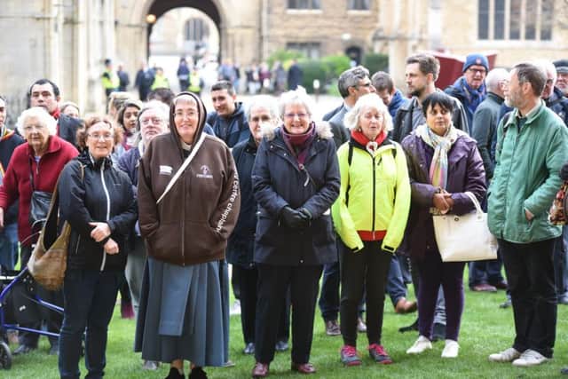 Christchurch vigil at Peterborough Cathedral attending by Mayor of Peterborough Coun. Chris Ash, Mayoress Doreen Roberts, Coun Ansar Ali, The Vicar of Peterborough Revd Canon Ian Black and Tim Alban Jones Peterborough Cathedral Canon in Residence EMN-190325-105215009