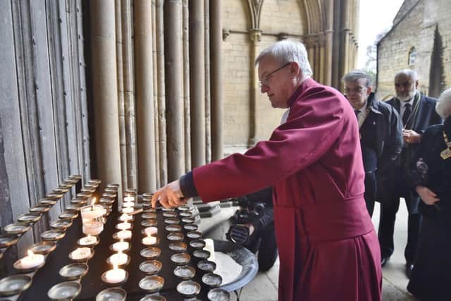 Christchurch vigil at Peterborough Cathedral attending by Mayor of Peterborough Coun. Chris Ash, Mayoress Doreen Roberts, Coun Ansar Ali, The Vicar of Peterborough Revd Canon Ian Black and Tim Alban Jones Peterborough Cathedral Canon in Residence EMN-190325-105337009