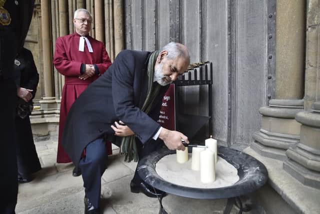 Christchurch vigil at Peterborough Cathedral attending by Mayor of Peterborough Coun. Chris Ash, Mayoress Doreen Roberts, Coun Ansar Ali, The Vicar of Peterborough Revd Canon Ian Black and Tim Alban Jones Peterborough Cathedral Canon in Residence EMN-190325-105348009