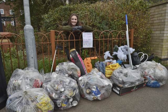 Victoria Morland with the rubbish she collected