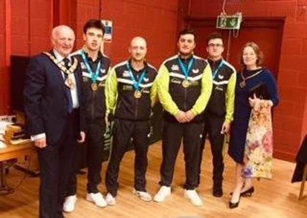 Archway I (Joe Killoran, Mike Marsden, George Downing and  Adam Jepson) are pictured receiving their winners medals from the Mayor and Mayoress of Halton.