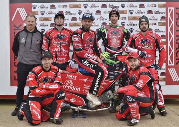 The 2019 Peterborough Panthers team. From the left they are, back, Carl Johnson (team manager), Bradley Wilson-Dean, Hans Andersen, Charles Wright, Lasse Bjerre, front, Rohan Tungate and Ben Barker.