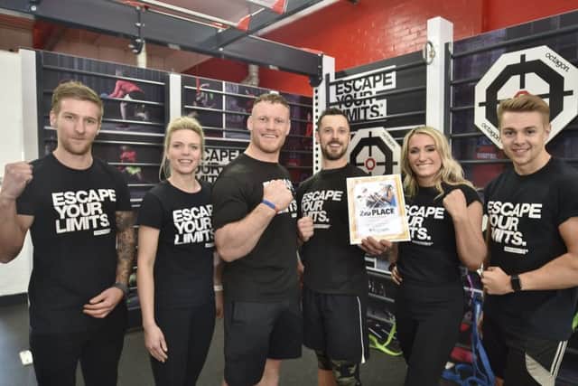 Runners-up in the Gym of the Year competition Escape Your Limits at Tresham Road.  Danny Barker, Danielle Walker, Darren Fox, Dan Cumberworth, Lucy Januszek, Travis Brown EMN-190104-214613009