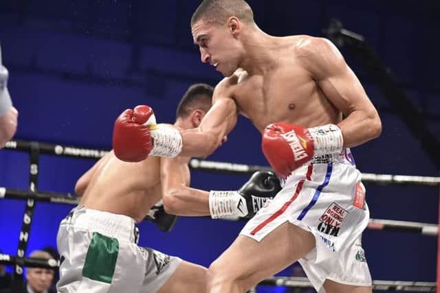 Jordan Gill on his way to victory against Emmanuel Dominguez. Picture: David Lowndes