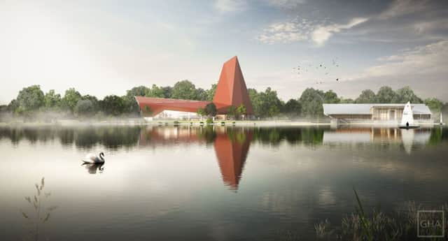 This image shows how the Climbing Wall might appear from Gunwade Lake, in Ferry Meadows.