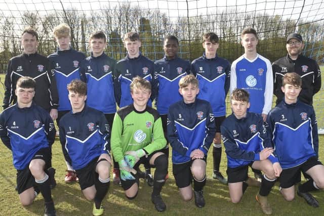 Whittlesey Blue Under 15s are pictured before their 3-1 win over Crowland. From the left they are, back, Jason Scott, McKenzie Guscott, William Guy, Owen Goodacre, Tinashe Mutizwa, Joe Scott, Lewis King, Tim Knighton, front, Joshua Foley, Lewis Reesons, Jordan Blunt, Oliver Cross, Luke Skinner and Harry Knighton.