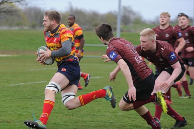 Borough player/coach Sam Crooks on his way to the try-line. Picture: David Lowndes