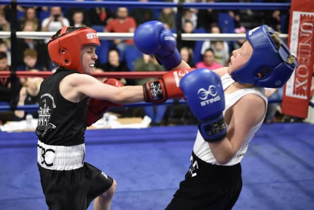 Patrick Connors (right) impressed in a skills bout against Harrison Murphy. Picture: David Lowndes