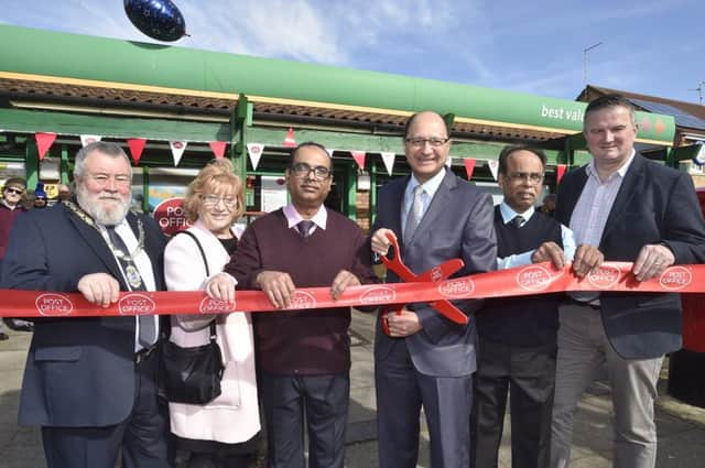 Official opening of a new post office at Matley with Shailesh Vara , Deputy Mayor Coun. John Fox, Coun Gavin Elsey, Coun June Stokes and staff at the post office. EMN-190504-154351009