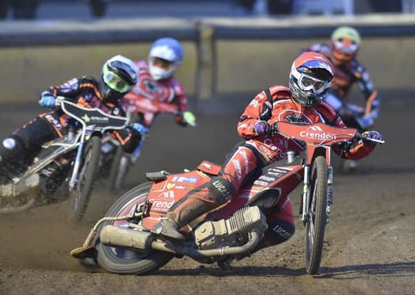 Rohan Tungate leads heat six for Peterborough Panthers against Wolves. Photo: David Lowndes.