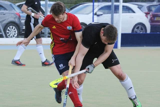 City of Peterborough man-of-the-match Ben Read (red) in action against Fareham at Bretton Gate. Photo: David Lowndes.