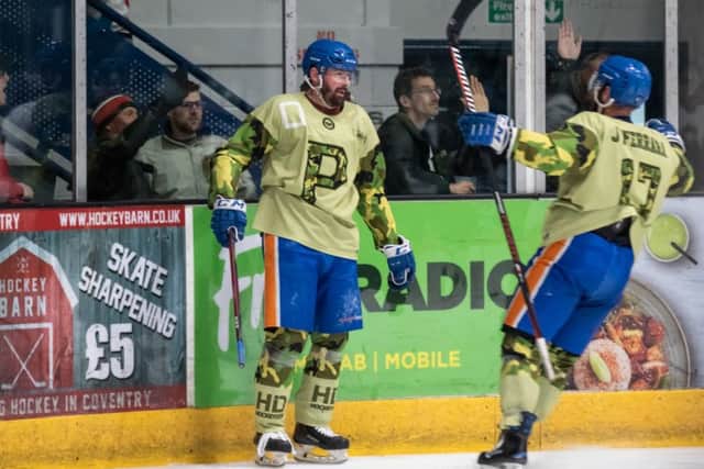 Ales Padelek celebrates scoring for Phantoms.