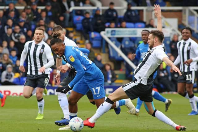 Ivan Toney in action for Posh against Gillingham earlier this month,