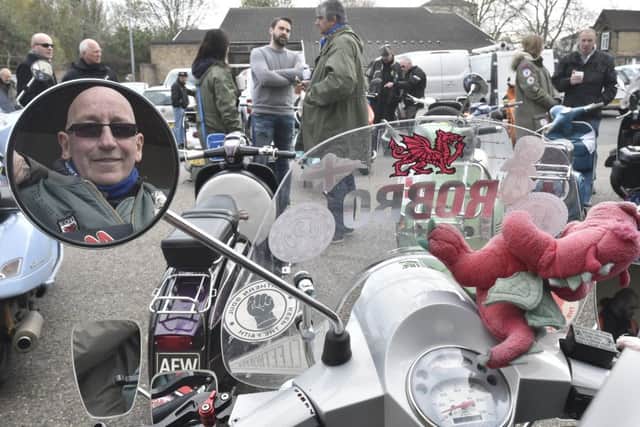 Peterborough Lambretta and Vespa Scooter Club Egg Run from Ebeneezers Pub to Sue Ryder. Paul Robson on his bike EMN-190413-193527009