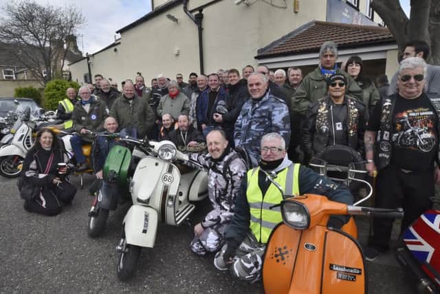 Peterborough Lambretta and Vespa Scooter Club Egg Run from Ebeneezers Pub to Sue Ryder. EMN-190413-193601009