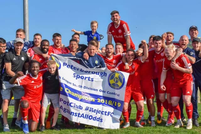 Peterborough Sports celebrate their title success. Photo: James Richardson.