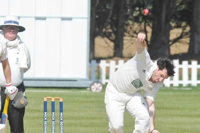 Ali Sharpe bowling for Market Deeping against Lindum. Photo: David Lowndes.