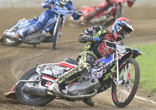 Aaron Summers leads the way for Peterboroughh Panthers against King's Lynn. Photo: David Lowndes.