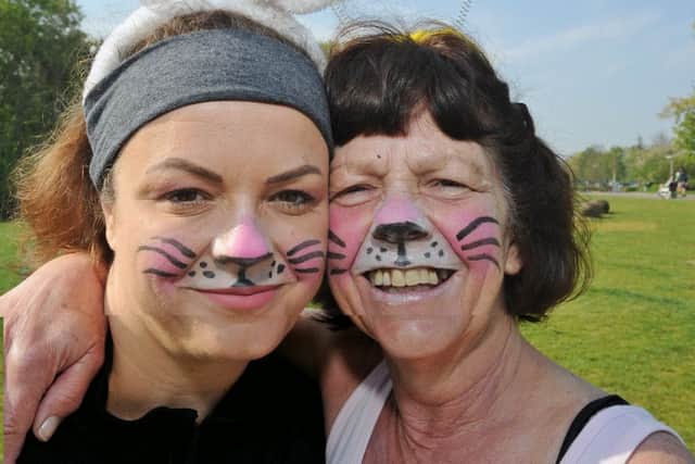 Rotary Club of Peterborough Easter Bunny Run around Ferry Meadows. Runners Emma Stebbings and Tracy Brownley EMN-190422-222251009