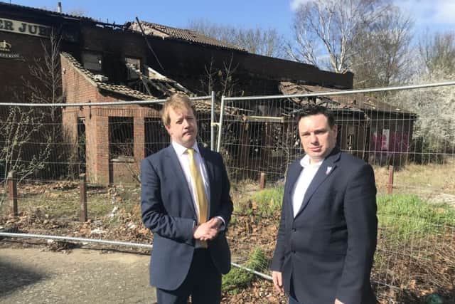 Paul Bristow and Scott Warren, Conservative councillor for Bretton, at the site of the former pub