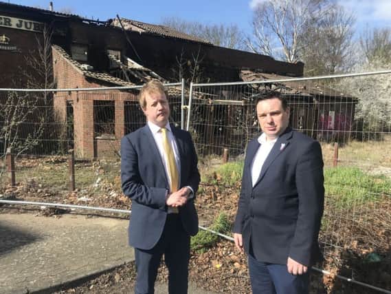Paul Bristow and Scott Warren, Conservative councillor for Bretton, at the site of the former pub