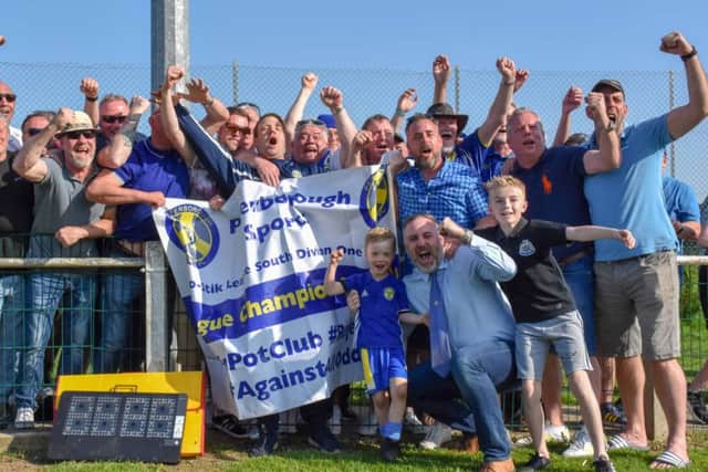Peterborough Sports fans celebrate promotion. Photo: James Richardson.