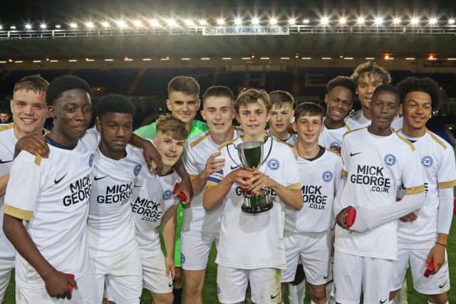 Posh Under 18s celebrate their cup final win. Picture: Joe Dent