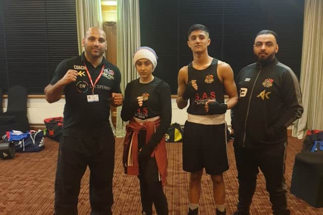 The Top Yard School of Boxing team at Norwich. From the left are coach Hamad Javed, Bismillah Alam, Mohammed Ali Hassan and coach Ishfaq Ali.