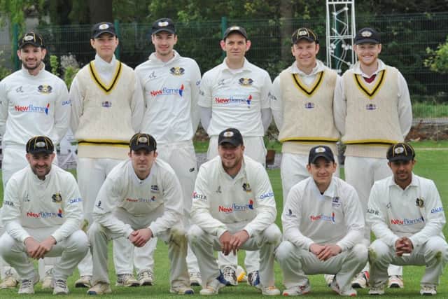 Peterborough Town before their Royal London Club Championship defeat at the hands of Sawston & Babraham, back row, left to right, Chris MIlner, Connor Parnell, Josh Smith, Richard Kendall, Alex Mitchell, Mark Edwards, front, Matt Milner, Lewis Bruce, Rob Sayer, David Clarke, Danny Malik. Photo: David Lowndes.