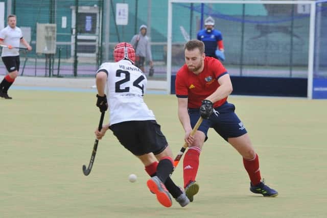 Action from City of Peterborough (red) against Bowden.  Photo: David Lowndes.