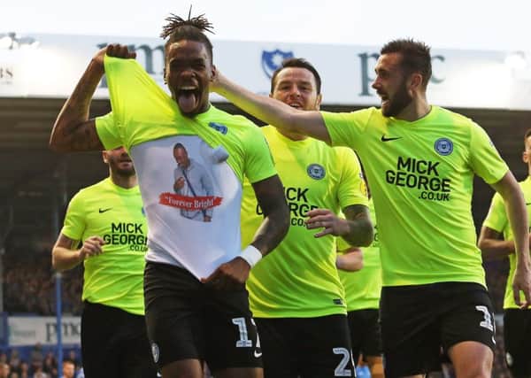 Posh striker Ivan Toney shows off his dedication to a late friend after scoring at Portsmouth. Photo: Joe Dent/theposh.com.
