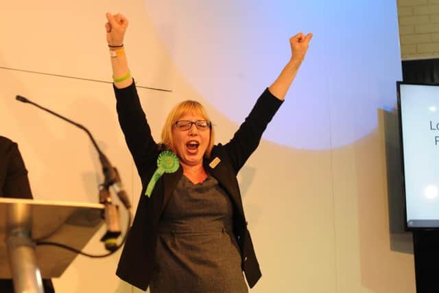 Nicola Day celebrates winning Orton Waterville for the Green Party