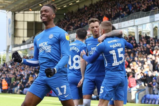 Posh striker Ivan Toney after the opening goal against Burton. Photo: Joe Dent/theposh.com.