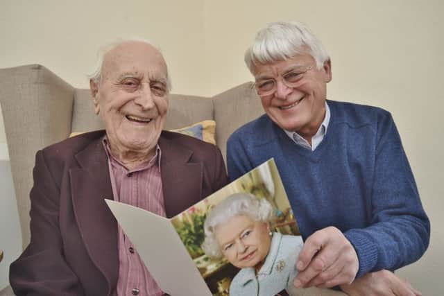 Bert with his son David James on his 105th birthday EMN-191003-184058009