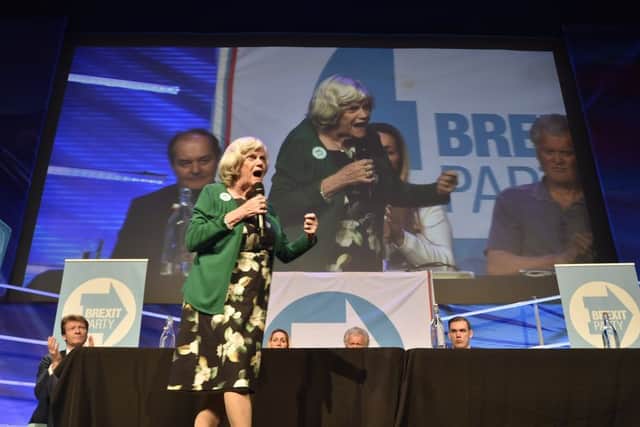 Ann Widdecombe speaking at a Brexit Party rally last month at the KingsGate Conference Centre