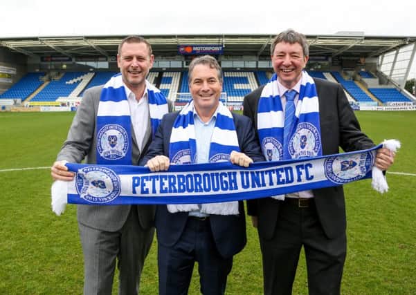 Posh co-owners from left Darragh MacAnthony, Stewart 'Randy' Thompson, Dr Jason Neale.