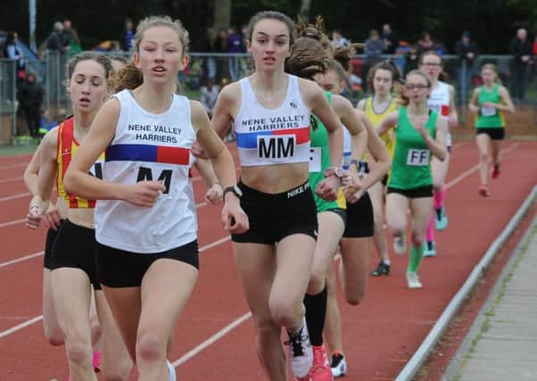 Flo Brill leads the way in the Under 17 girls 800m.