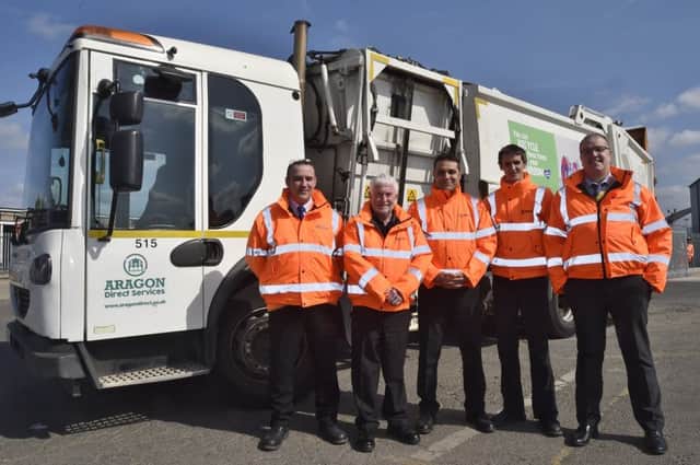 PCC Waste services management team Jason Dobbs, David Parnwell, Ali Karatas, Glen Vincent, Kieran King with their new Aragon vehicle. EMN-190104-214602009