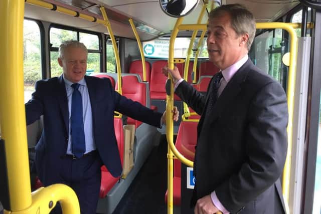 Mike Greene and Nigel Farage on the Brexit Party 'battle bus'