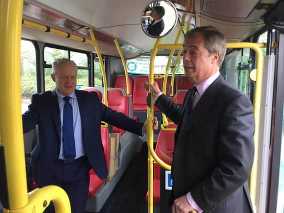 Mike Greene and Nigel Farage on the Brexit Party 'battle bus'