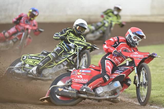 Rohan Tungate of Panthers leads heat seven in the meeting with Ipswich. Photo: David Lowndes.