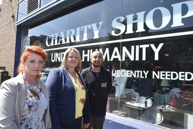 Shadow policing minister Louise Haigh with Lisa Forbes and Shezad Yousaf from charity Unite 4 Humanity  EMN-190513-142051009