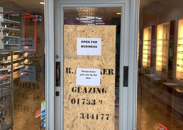 The aftermath of the damage to The Oculist in Westgate Arcade