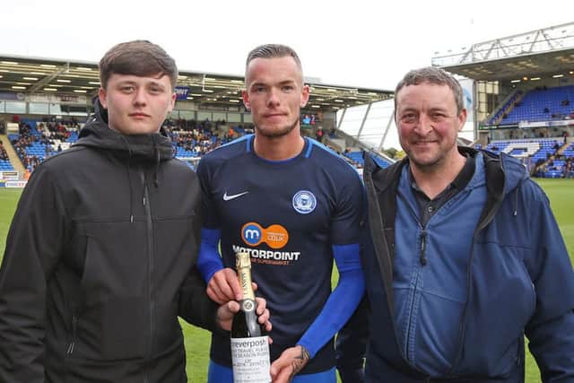 Joe Ward collects his Posh player-of-the-year prize.