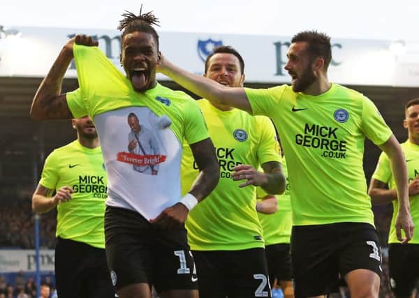 Ivan Toney pays tribute to a close friend after scoring at Portsmouth last month, Photo: Joe Dent/theposh.com.