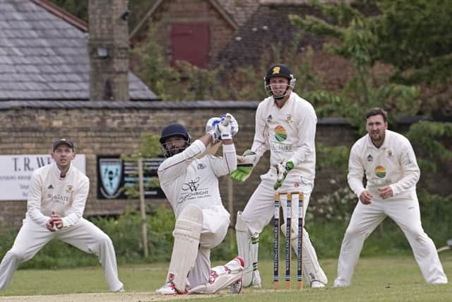 Shardul Brahmbhatt during his innings of 73 for March at Ramsey. Photo: Pat Ringham.