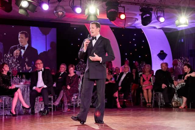 Brendan Cole addresses the 250 guests at the NSPCC Strictly Be Dazzled event at Holiday Inn West.
Photo: Martin Bird Photography.