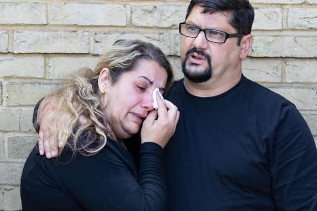 Marcela Kokova, the mother of Tomas Kocko and Jana Kockova, and Ladislav Markula, the father of Marko Makula, after the verdict.