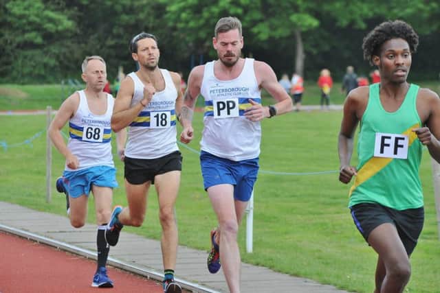 PAC runners Phil Martin (PP) and James Whitehead (18) in the 300om at the Southern Area League meeting. Photo: David Lowndes.